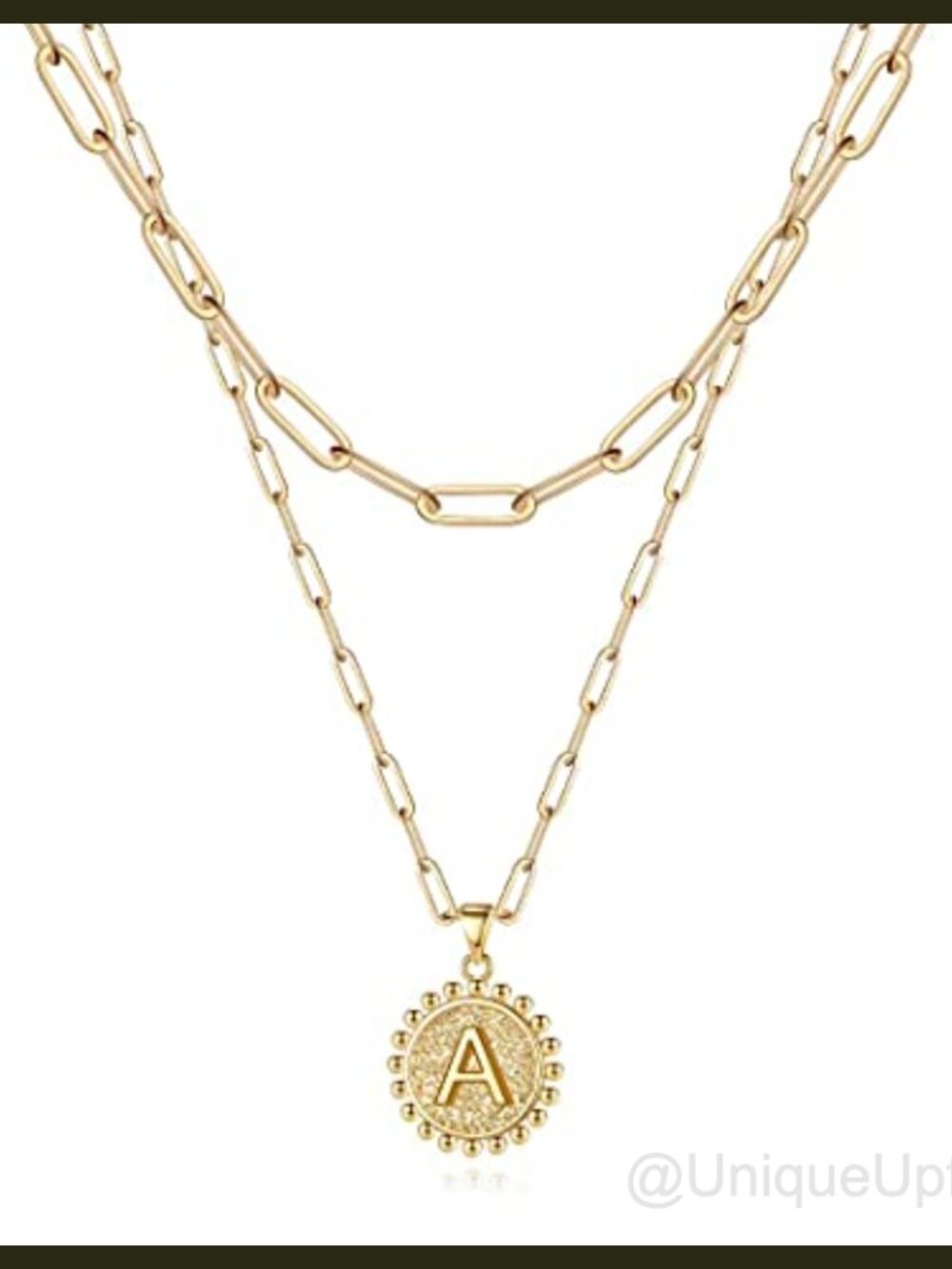 14K Gold Plated Layered Initial Necklace Paperclip Chain Choker
